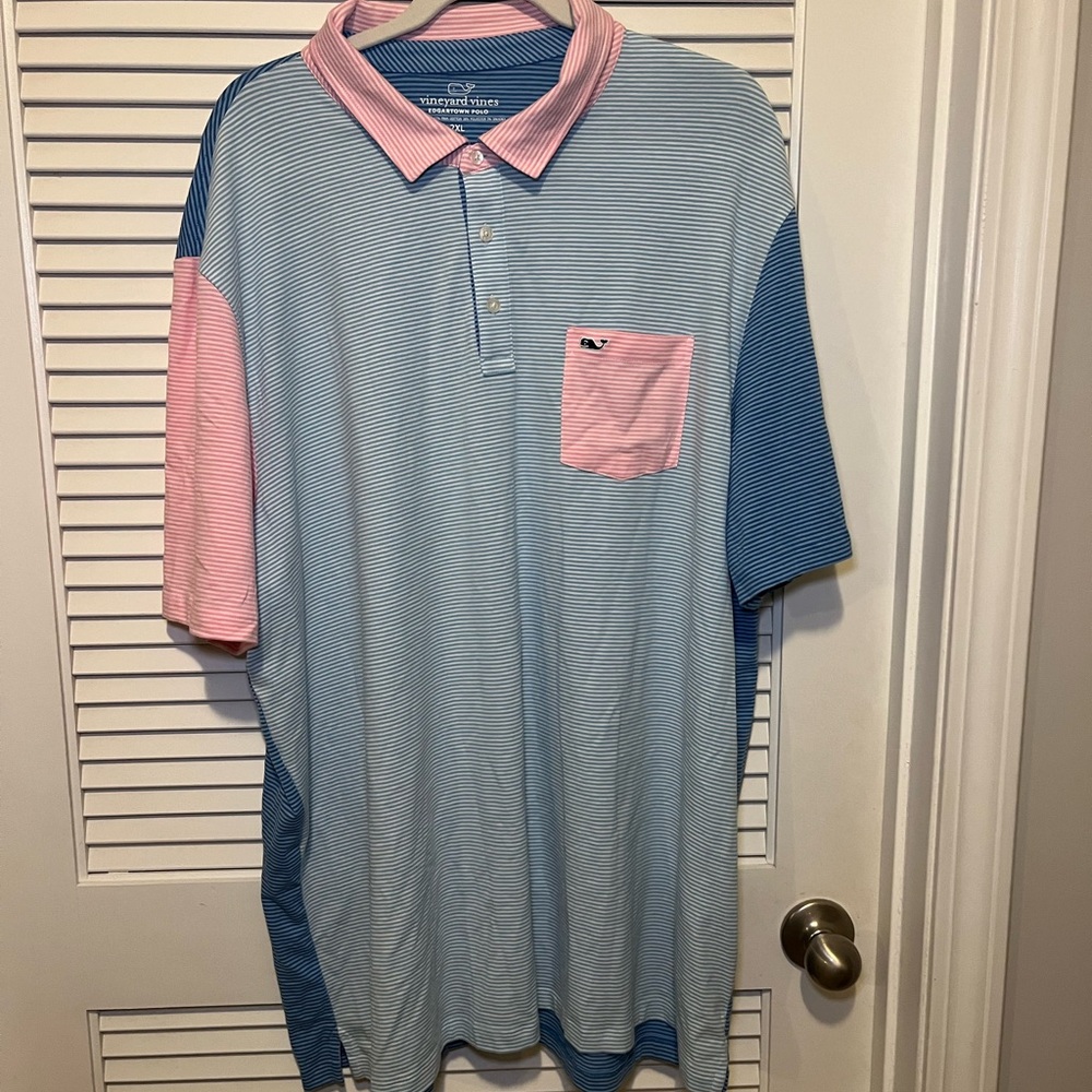 Vineyard Vines Men's Polo Shirt - Blue and Pink